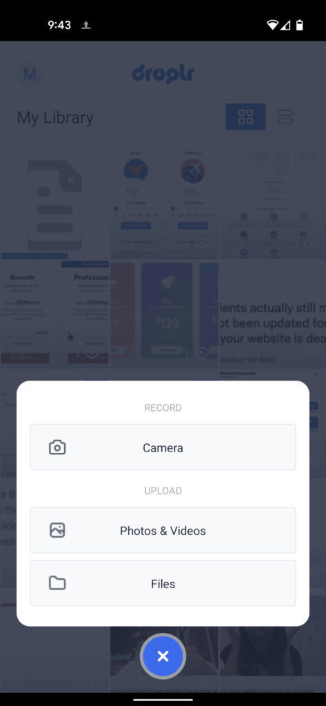 record video and upload files to droplr for android